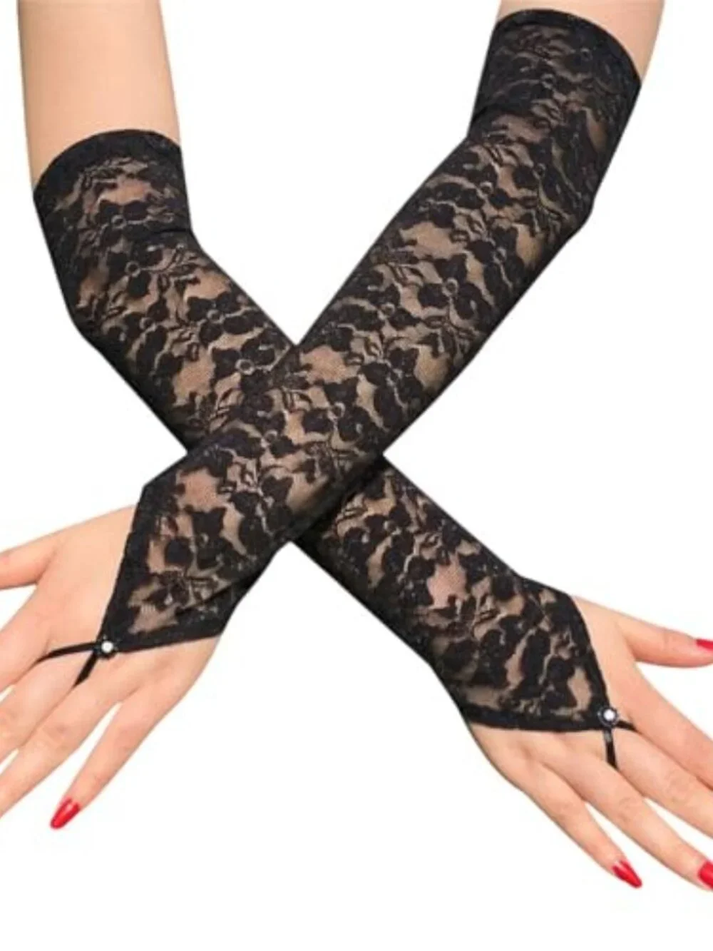 Sheer Lace Fingerless Gloves Women Goth Bridal Y2K Opera Length Arm Warmers